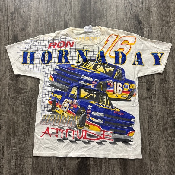 Vintage Ron Hornaday AOP All Over Print Nascar Racing T Shirt Napa